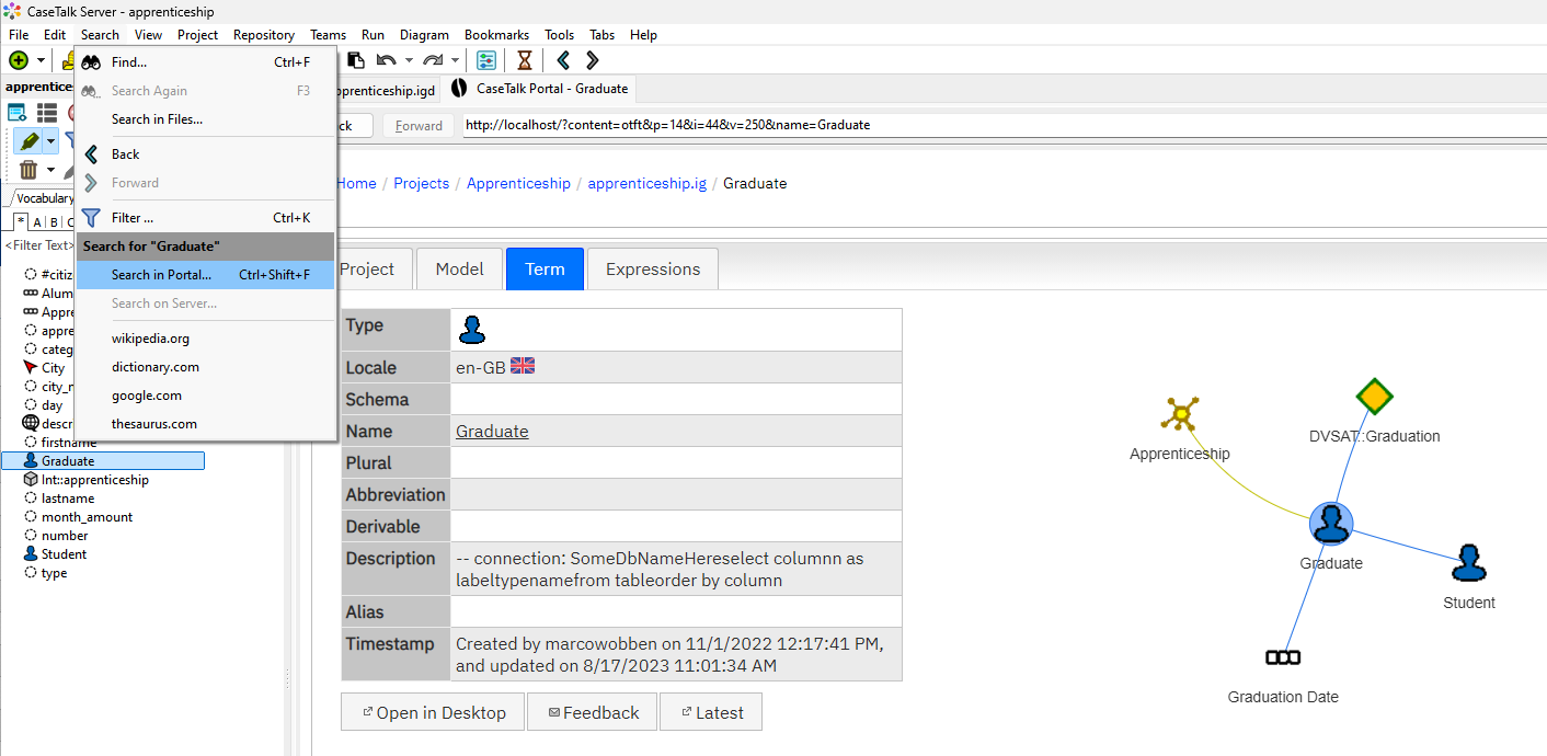 Search in CaseTalk Portal using embedded browser tabs